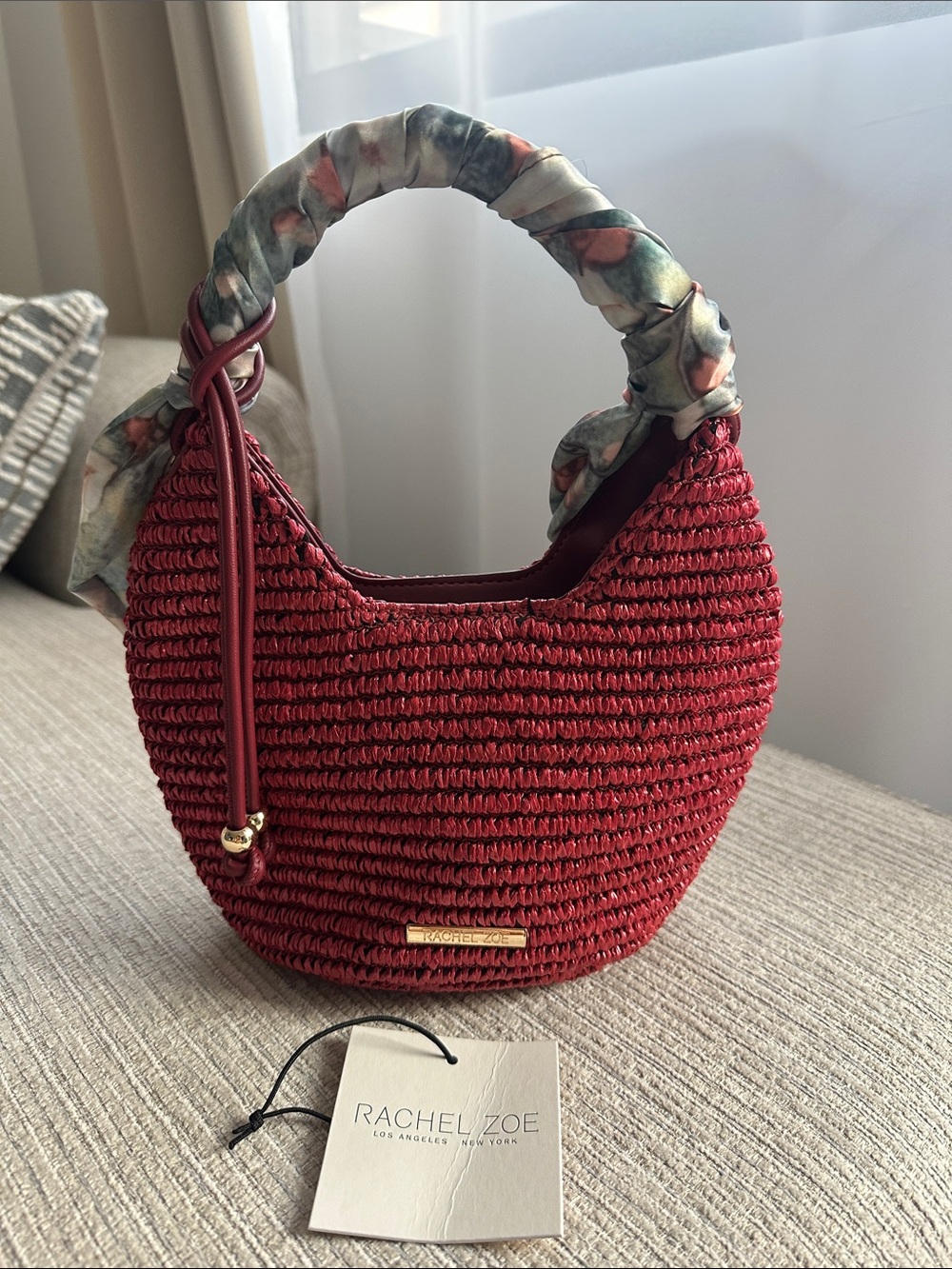 Rachel Zoe Red Mini Top-Handle Bag with Scarf-Wrapped Handle